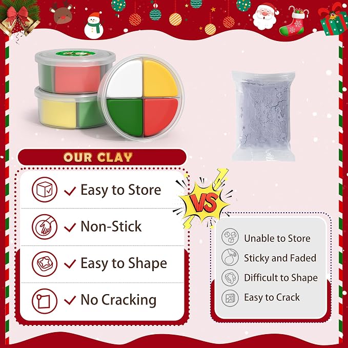 Air Dry Clay Kit - Christmas Theme, Modeling Clay for Kids, DIY Magic Clay with Sculpting Tools and Tutorials,12 Boxes Molding Clay, Ultra Light, Soft & Non-Sticky, Arts and Crafts Gift for Kids