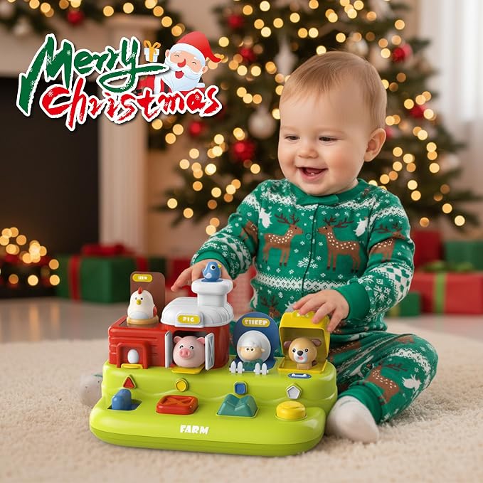 Baby Pop Up Toy, Music Sensory Montessori Toys for 1 Year Old | Interactive Pop Up Animal Toys, Cause and Effect, Educational Early Learning Gift for Toddlers 1-3