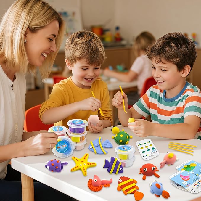 Air Dry Clay for Kids,12 Box Sea Animal Modeling Clay Art Craft Kit,Ultra Soft & Mess-Free, with Sculpting Tools, Tutorials, Ideal Gift for Boys Girls Birthday Christmas Party Favor