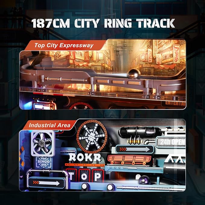 ROKR 3D Puzzles Marble Run Parallel World 2in 1,The Last City+Hip-Hop Street