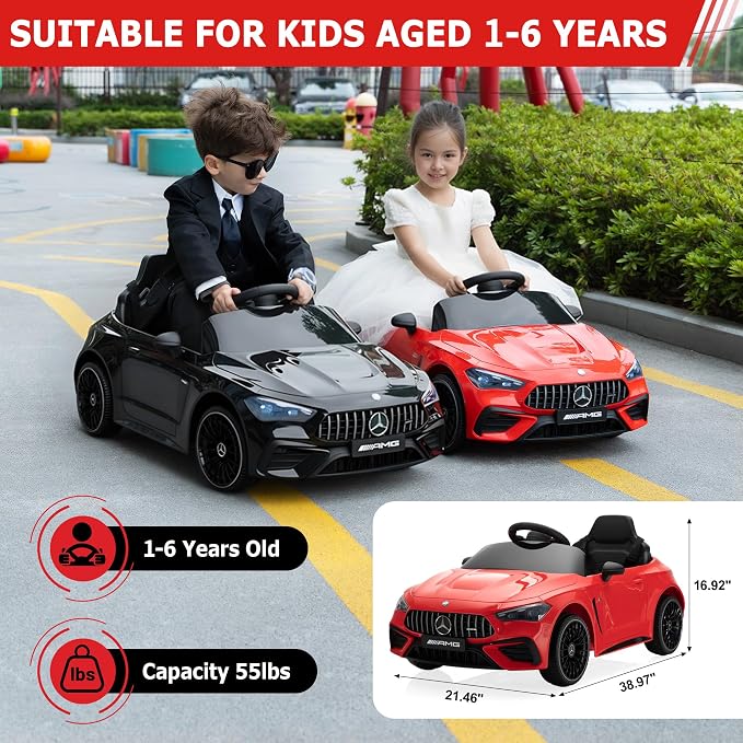 Licensed Mercedes-Benz Kids Electric Car by TOBBI, Toddlers Ride On Toy, Battey-Powered Vehicle with Parental Remote Control/Soft Start/3 Speeds/Horn & LED for Children Ages 3-6 Years-White