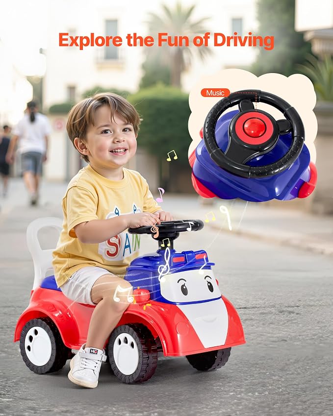 VEVOR Ride On Toddler Push Car, Push Car for Toddler 19 to 36 Months, Kids Ride On Toy with Music & Under-seat Storage, 55 lbs Load Capacity, Foot-to-Floor Walker for Toddlers Boys Girls, Red