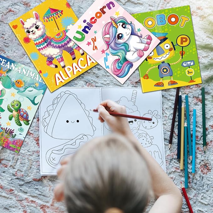 Kalysky 24 Pack Mini Coloring Books for Kids Ages 4-8 (7 * 5.1in), Party Favors Bulk Coloring Books for Toddlers 1-3, 288 Different Illustrations, Birthday Goodie Bags Stuffers for Boys Girls
