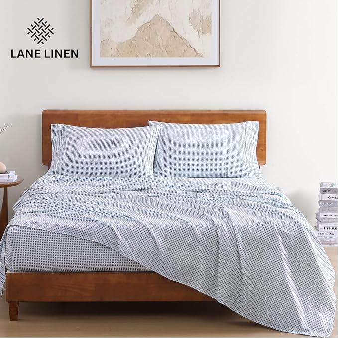 LANE LINEN 100% Organic Cotton Twin Sheets Set - 3 PC Bedding Sheets & Pillowcases - Breathable & Cooling Bed Sheets - Deep Pocket up to 15", Sheets for Twin Size Bed: Polka Dot (Blue) | Twin Sheet Set, GOTS Certified Organic Cotton Percale - Best-Valu...