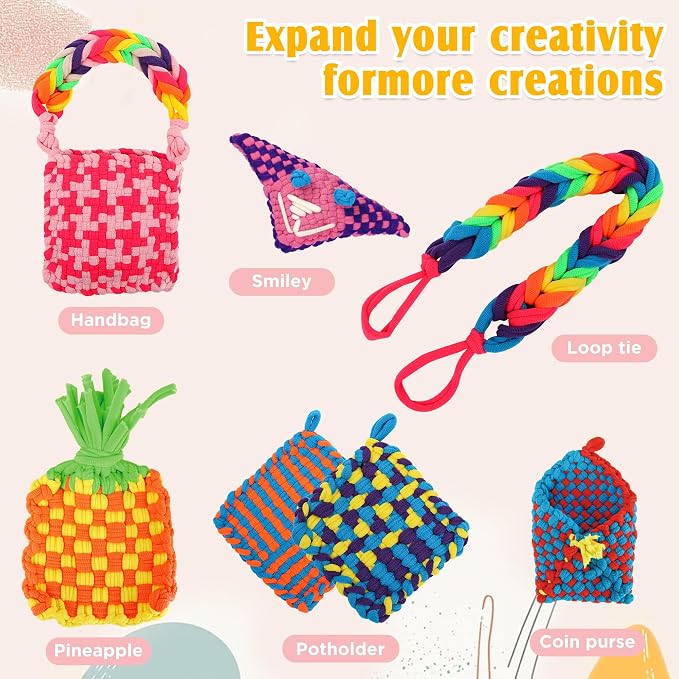 Upgraded Frame Weaving Loom Kit for Kids, Beginner Crochet Kit with 224 Loops, DIY Arts and Crafts Potholder Loom Knitting Projects, Toys for Ages 6-12, Ideas Birthday Gifts for Girls 7 8 9 10 11 13