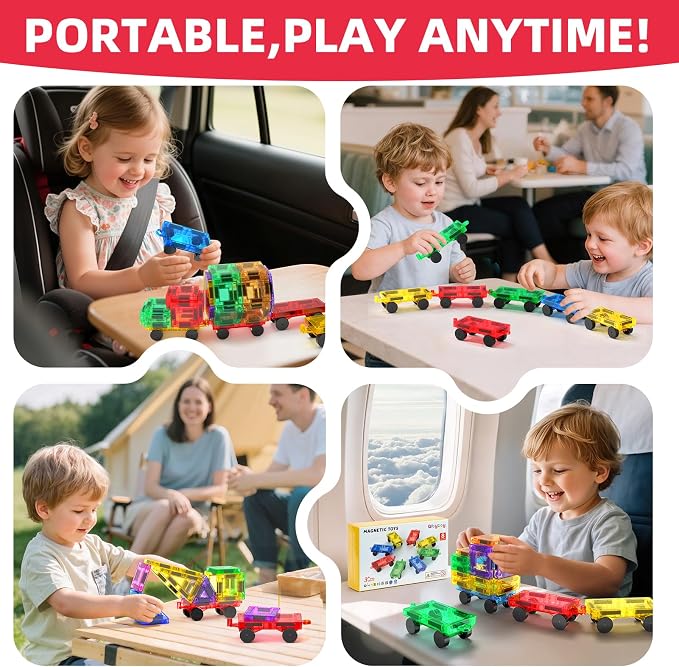 8PCS Magnetic Tiles Mini Cars Construction Set Compatible with Mini & Major Tiles, Magnet Car Easter Toys for 3+ Year Old Boys Girls Kids,STEM Educational Portable Travel Toys for Airplane,Car Play