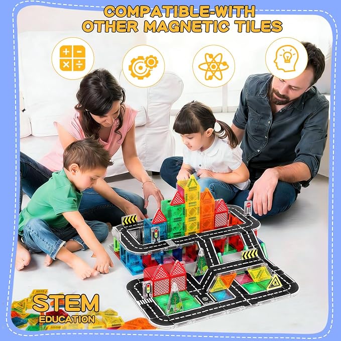 Mini Magnetic Tiles Track Set | Compact Portable Building Playset with Sturdy Storage Tin, Ideal Birthday for Kids (40)