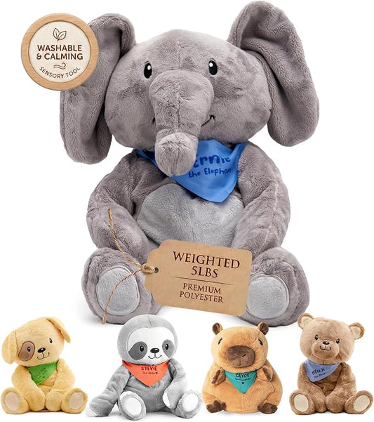 Lilly's Love Weighted Stuffed Animals for Adults & Kids — 5lb Calming Elephant Plush for Anxiety, ADHD & Sensory | Machine Washable Weighted Stuffed Animal w/Removable Insert | Ernie The Elephant