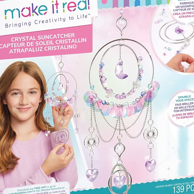 Make It Real: DIY Crystal Suncatcher - Silver, Purple & Soft Hues, Craft Your Own Beautiful Suncatcher, 139 Pieces Included, All-in-1 DIY Kit, Bedroom Décor, Tweens & Girls, Arts & Crafts, Ages 8+