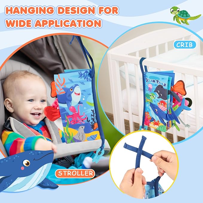 BBWOO Soft Baby Book Toy - Newborn Boy Girl Shower Gift - Tummy Time Toy for Infant 0-6 6-12 Months - Touch and Feel Sensory Crinkle Book with Teether - Baby Boy Girl Gift