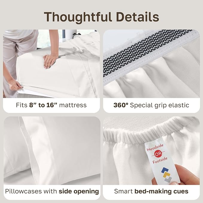 California Design Den King Bed Sheets - Soft 800 Thread Count Sateen, 100% Cotton Bed Sheets Set - Deep Pockets, Durable Bedding Set - True Ivory