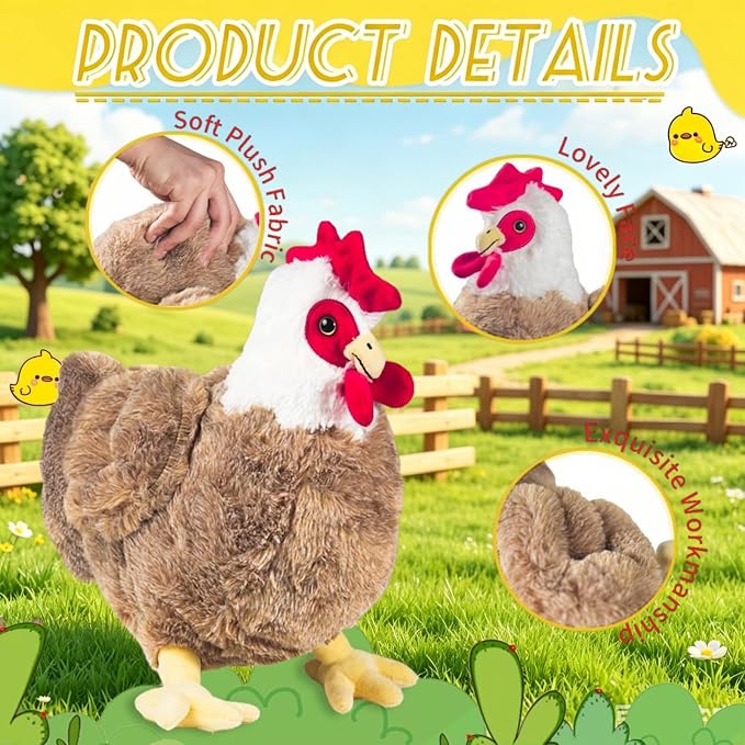 Youthfuljive 9 in 1 Chicken Stuffed Animal Set, Stuffed Chicken Plush Toy Egg Laying Hen with Zipper and Baby Chicks Plush Chickens Eggs and Coop Chicken Toys for Kids Girls Boys Birthday