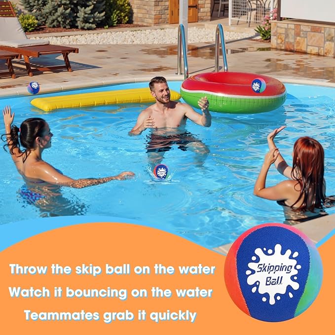 Korlon Skipping Water Balls, 4 Pack Skip Water Bouncing Ball with Mesh Bag, Summer Water Pool Toys for Kids Ages 4-8 8-12 Adults Games Cool Lake Beach Fun