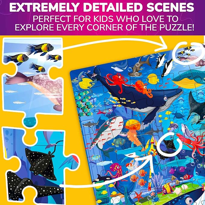 QUOKKA 100 Piece Puzzles for Kids Ages 6-8 – Intricately Illustrated Ocean Animals Puzzle for Kids Ages 8-10 – Educational Busyland Game Packed with Visual Details for Boys and Girls