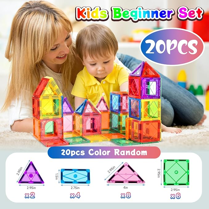 NVHH Magnetic Tiles for Kids Ages 3-5 4-8, Magnetic Building Blocks Toys for 3+ Year Old Boys Girls Toddlers,Colorful Preschool Educational STEM Learning Construction Stacking Christmas Birthday Gifts