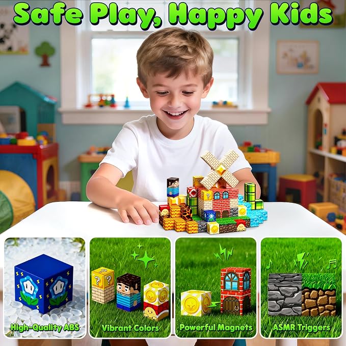 Magnetic Blocks, 48PCS Magnetic Building Blocks, Stacking Magnets for Kids, Sensory Toy for STEM Constructions Magnet Blocks for Boys Girls Age 3+, Christmas Birthday Gifts (Lava Forest)