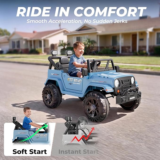 ARBELI 12V Ride On Truck Car with Remote Control, Kids Electric Vehicles with Bluetooth Music, Horn, 3 Speeds, 4 LED Lights, Soft Start, Ride on Toys for Toddler Boys & Girls (Blue)