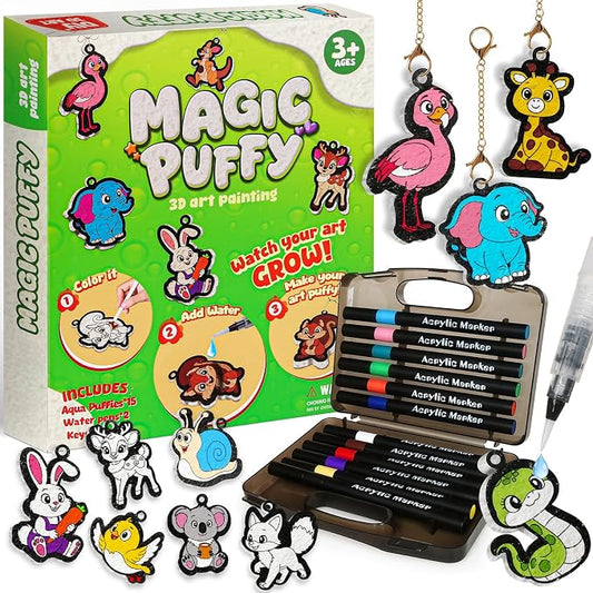CZTCDP 3D Art Kit, 15 Pcs Magic Foam Texture Painting Animals Craft Kit, Mess-Free DIY Coloring Activity for Kids, Screen-Free Birthday Christmas Gift for Boys Girls Ages 3 4 5 6 7 8 9 10
