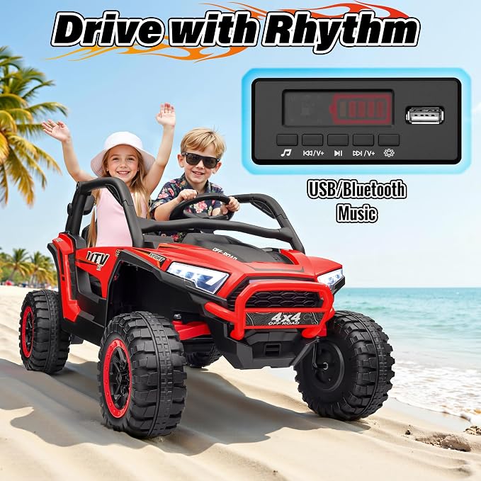 24V Ride on Car, 2 Seater XL 4X4 Off-Road UTV w/RMP2000W Powerful Motors, Remote Control, Bluetooth Music, LED Lights, 24 Volt Ride on Toys for Big Kids, Red
