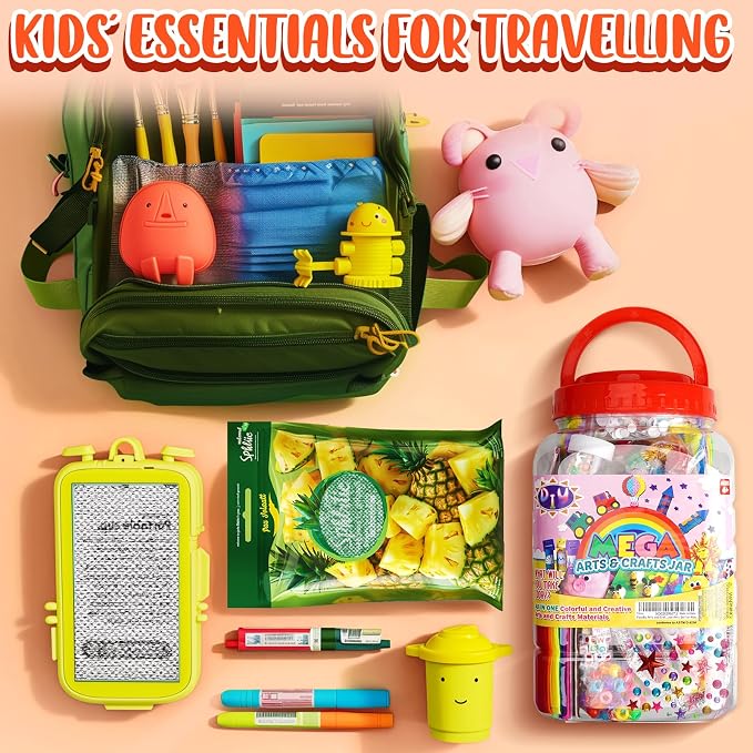 FUNZBO Arts and Crafts Supplies for Kids -Toddlers Craft Kit with Glitter Glue Stick, Pipe Cleaners, Popsicle Sticks, Pompoms & Stickers, Homeschool Supplies, Toys Crafts for Girls Age 4+