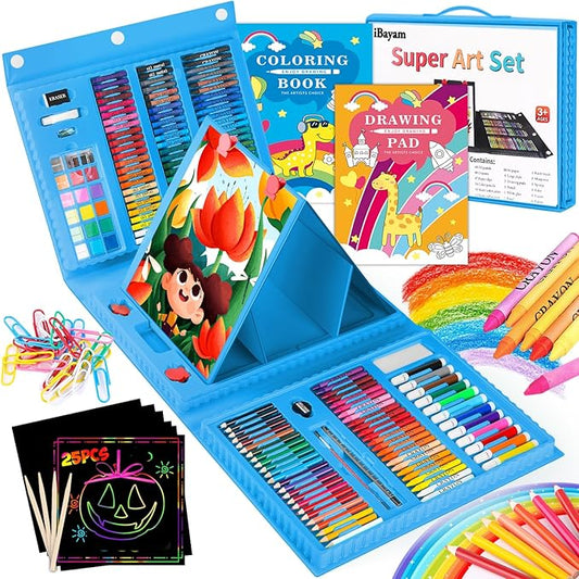 iBayam Art Case Coloring Set - (251ct), Art Kit for Him & Her, Art Supplies Set, Gifts with Trifold Easel, Scratch Paper, Sketching/Coloring Book, Crayons Pencils