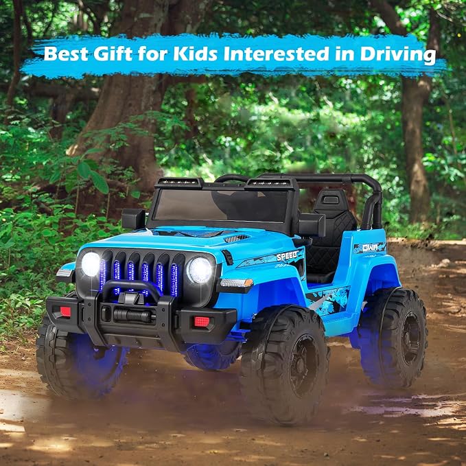 INFANS Kids Ride on Car Truck with 2.4G Remote Control, 12V Battery Powered Electric Cars for Kids w/3 Speeds, Battery Display, LED Lights, Safety Belt, Music & Horn, Bluetooth/FM/USB (Blue)