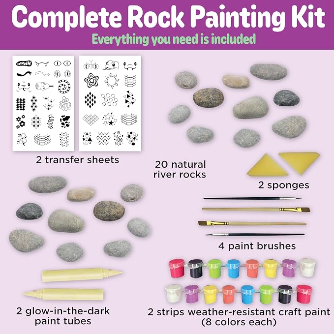 Creativity for Kids Rock Snake Bucket Kit Create 20 Smooth Stones into a Colorful Rock Snake Fun DIY Craft & Outdoor Art Activity for Kids (Ages 6+)