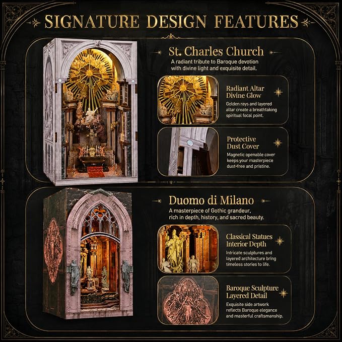 CCCDF 2 Sets of Book Nook Kit, DIY Miniature Dollhouse Church Booknook, Model Kits Craft Kits for Adults, Teens and Beginners, Tiny House Bookshelf Decor 3D Wooden Puzzle, Gifts for Family and Friends