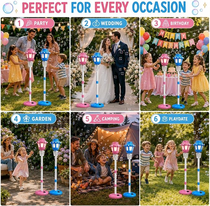 2Pack Bubble Machine for Kids, Rechargable Bubble Maker Bubble Toys with Light, Outdoor Battery Bubbles Blower Machine for Wedding Birthday Party