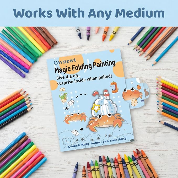 Cavnewt Kids Coloring Book with Foldable Surprise Design, Expandable Long Coloring Pages, Creative Drawing Activity Book for Toddlers & Kids, Screen-Free Travel Activity,Ideal Gift for Kids