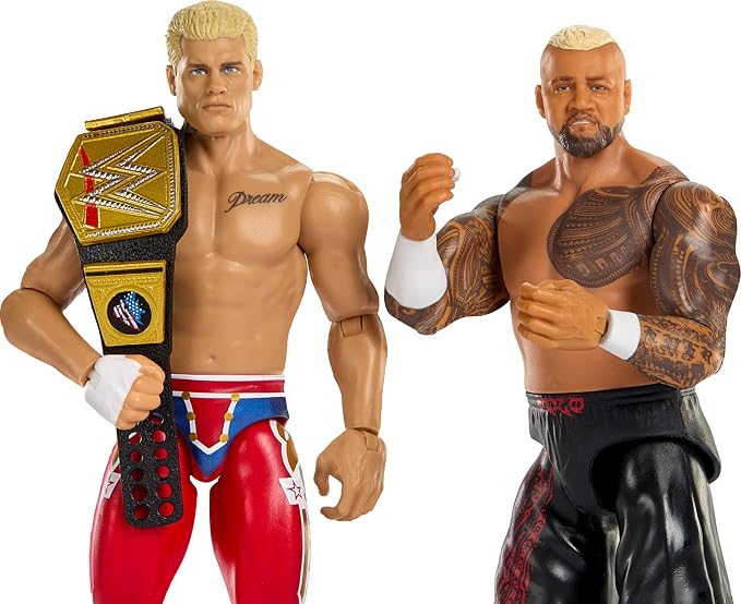 Mattel WWE Main Event Showdown Action Figures 2-Pack with Accessory, Series #24 Cody Rhodes vs Solo Sikoa Collectible Set, 6-inch