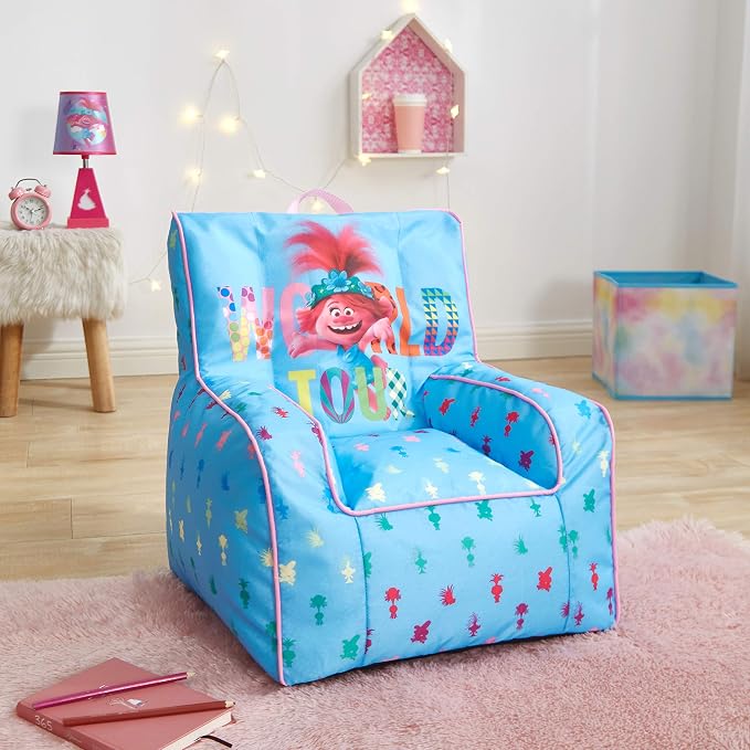 Trolls World Tour Kids Nylon Bean Bag Chair with Piping & Top Carry Handle