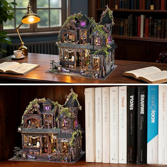 DIY Miniature House Kit, Dollhouse Magic City Gothic Witch House for Adults to Build, Birthday/Christmas Day Gift for Family and Friends, Prefab Tiny Home with LED Lights,Magic Castle