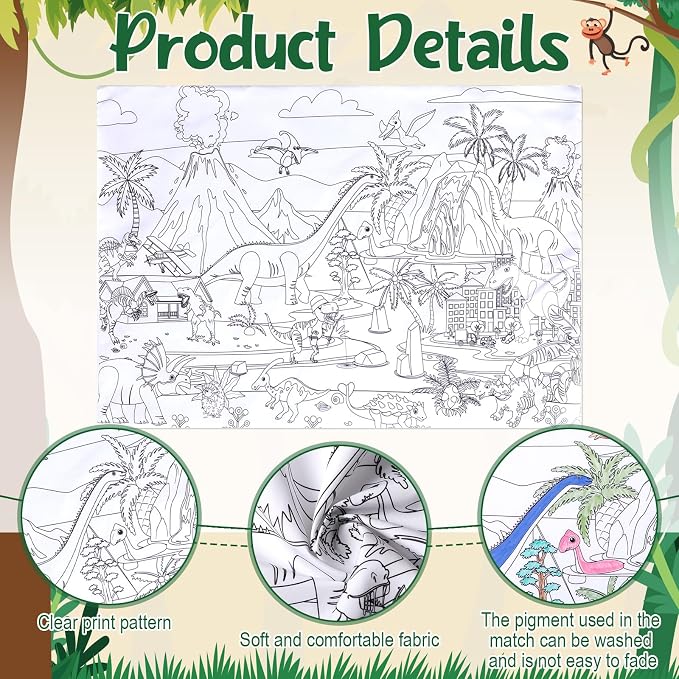 Mindsoft Coloring Craft Coloring Pillowcase Pillow Covers with 12 Pcs Markers Pens for Decoration Supplies Craft, 28.7 x 19.7 Inch (Dinosaur)
