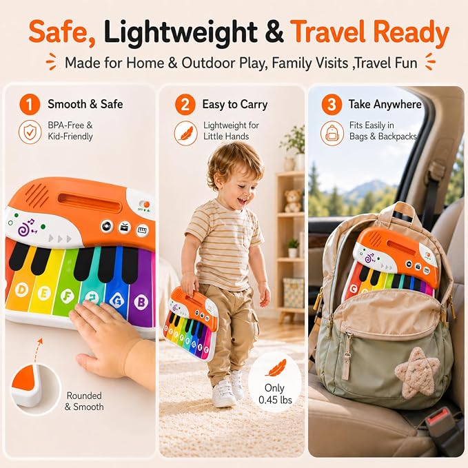 Toddler Guitar Toy 1-3, Baby Guitar with Touch Sensor Strings, 2 in 1 Guitar Piano Musical Toy for 1 2 3 Year Old Boys Girls, Educational Music Toy, Birthday Gift