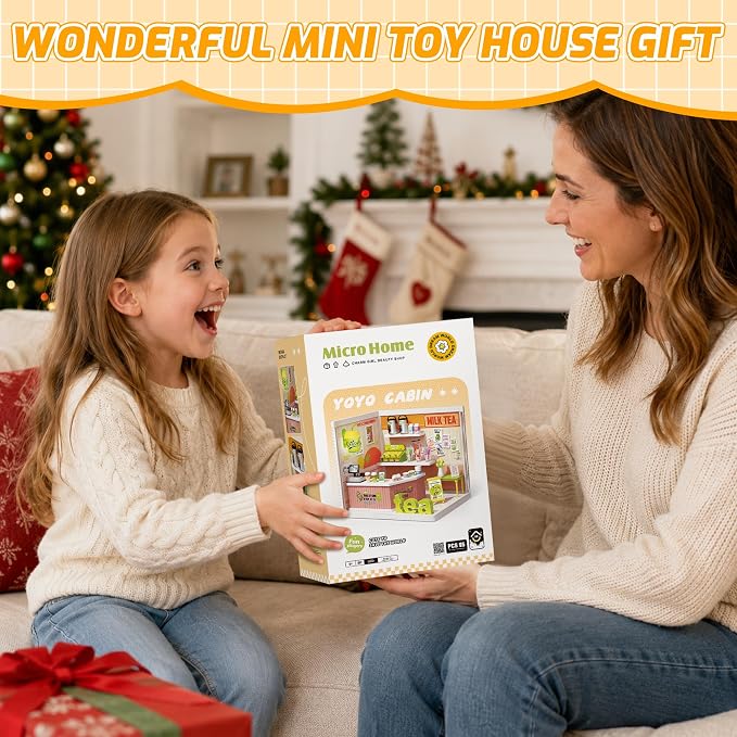 MINDNOOK DIY Miniature House Kit, LED Light-Up Dollhouse, Mini Dollhouse Building Set with Furniture, Craft Hobby Gift for Adults, Teens & Kids Ages 6+ (Milk Tea)