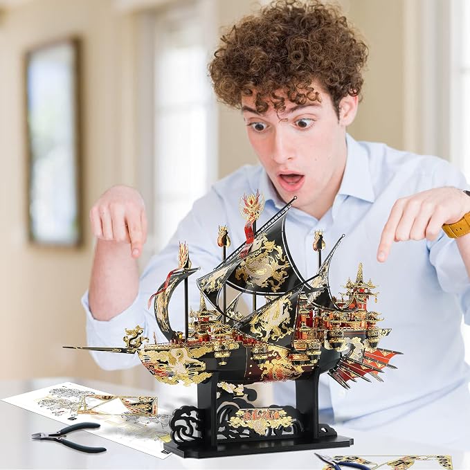 Piececool 3D Metal Puzzles Ship Models Kits to Build for Adults, The Wind Breaker Ship Model Building Kit, Brain Teaser DIY Craft Gifts for Teens Man Woman Family- 709 Pcs