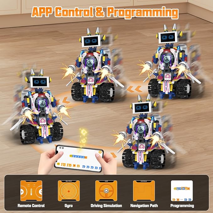 VOPOGLNE 5 in 1 STEM Robot Building Kit, APP & Remote Control Screen Building Toys, Eye Coding Robots Rechargeable, 620Pcs DIY Super Warriors for Kids Learning, Boys Girls Birthday Gifts
