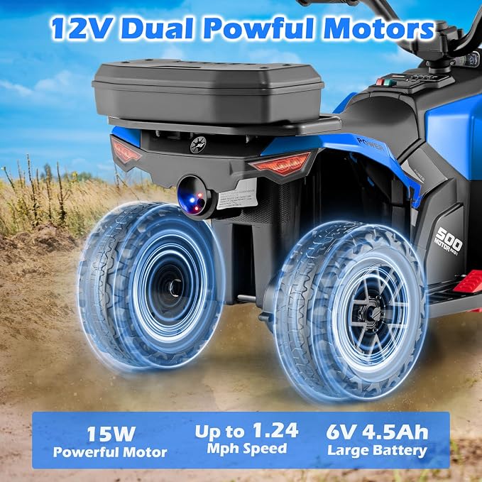 OLAKIDS Kids ATV with Spray Function, Remote Control, Storage Trunk, 6V Toddler Ride on Toy, Blue