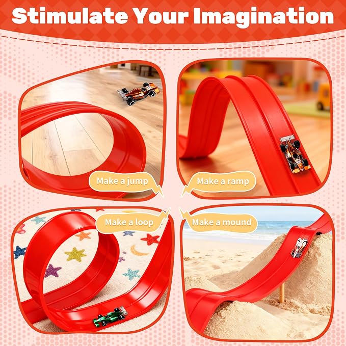 MINDNOOK 16 Ft Flexible Race Car Track Set for Kids, Portable Roll-Up Racetrack with 4 Cars & Suction Cups, Compatible with 1:64 Diecast Toy Cars, Gift for Boys & Girls Ages 3+