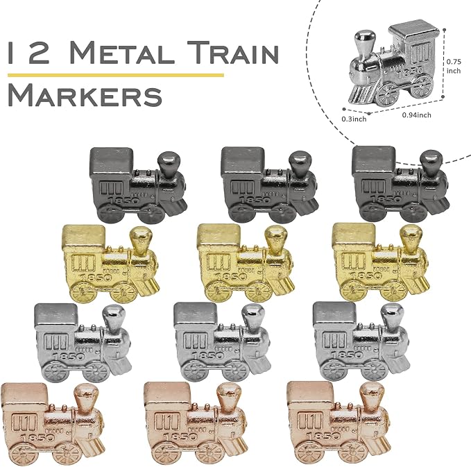 plusvivo Mexican Train Dominoes Accessories Set-Including a 7.89-Inch Wooden Mexican Train Hub up to 12 Players, 12 Metal Train Markers, and a 70-Sheet Mexican Train Score Pads