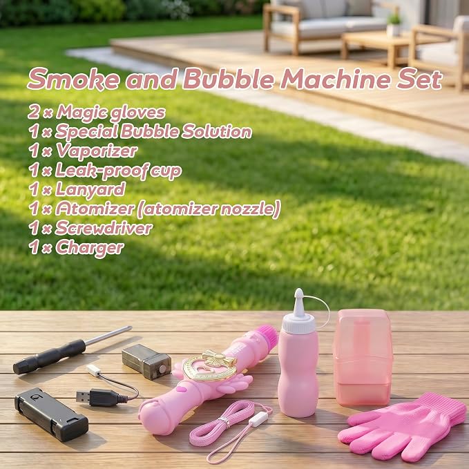 Fog Bubble Machine, Rechargeable Automatic Electric Smoke Bubble Machine, Magic Interactive Fog Bubble Maker with Smoke, Colorful Lights & Music, Bubble Fog Game for Parties Gift (Pink 2)
