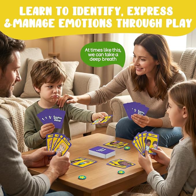Faces & Feelings Go Fish Card Game Social Emotional Learning Activities for Kids Ages 6+,Learn to Identify Various Moods, Cartoon Faces Emotions Social Skills Games for Home, Therapy & Classroom Use