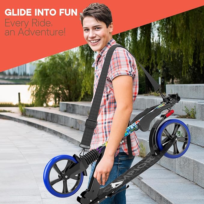 Campior Kick Scooter for Ages 6+, for Kids, Teens, and Adults, Max Load 240 LBS, Foldable, 8-inch Big Wheels for Kids and Adults, with Kickstand, 3 Adjustable Levels, Child Safety Approved, Tree