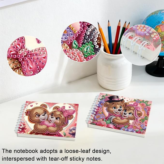 2 Pcs Bear Diamond Painting Notebook 80 Pages for Adults,Animal Diamond Art Journal and DIY Sketchbook, Diamonds Art Kit Supplies,Gift for Beginners, Craft Lovers, Artists. (Bear)