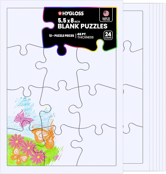 Hygloss 24 Blank Jigsaw Puzzles – 5.5 x 8 Inch, 12 Pieces Each – DYI Party invites, Perfect for Decorating, Kids' Activities, Arts & Crafts or Party Favors - Puzzle Pieces to Draw On for Crafts