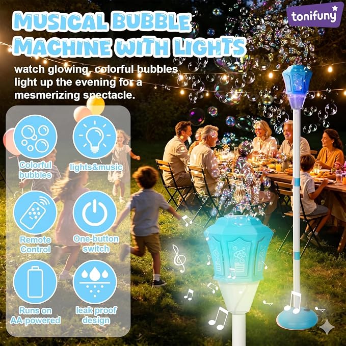Automatic Bubble Machine Remote Control Multi Adjustable Height (Blue)