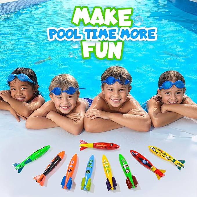 Dive Rings Pool Toys Adults, 9 Pcs Diving Pool Toy for Kids Ages 4-8, Shark Torpedo Dive Set, Octopus Toddler Water Fun Toys, Summer Essentials Underwater Swimming Throwing Gifts for Boys & Girls