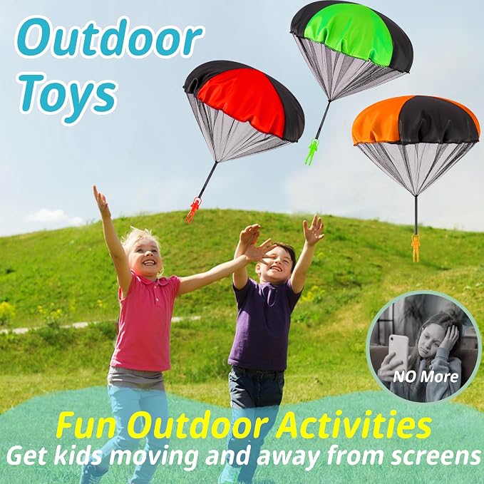 Yeeeasy Tangle-Free Parachute Toys for Kids - Outdoor Flying Game for Boys Girls Age 3-12 - Rip-Stop Hand Throw Army Men Action Figures - STEM Science Gift & Stocking Stuffers - Large 3Pcs