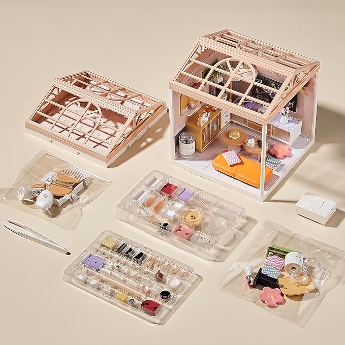 Miniature Living Room DIY Kit – 92Pcs 1:24 Scale Dollhouse Furniture with LED Light, Modular Scene Connector & Realistic Details for Kids 8+ and Collectors